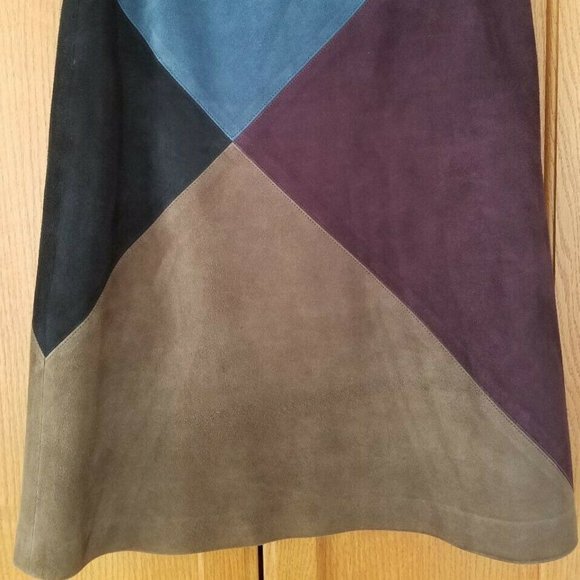 EUC VTG Linda Allard Ellen Tracy Skirt GORGEOUS, Deep Colors Boho Leather/Suede - Picture 2 of 7